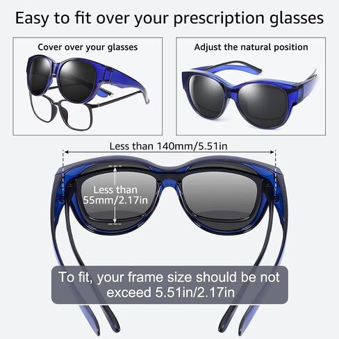 Br’Guras Oversized Polarized Fit over Sunglasses Over Glasses for Men and Women (Blue, Black) in Kuwait