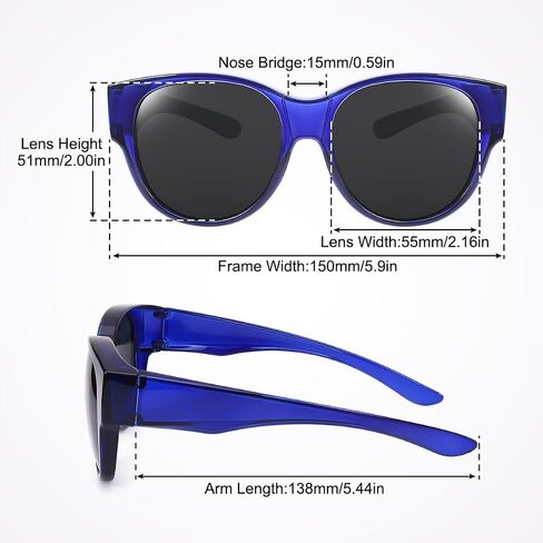 Br’Guras Oversized Polarized Fit over Sunglasses Over Glasses for Men and Women (Blue, Black) in Kuwait