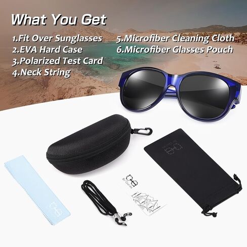 Br’Guras Oversized Polarized Fit over Sunglasses Over Glasses for Men and Women (Blue, Black) in Kuwait