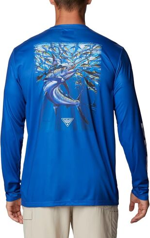 Columbia Men's Terminal Tackle PFG Carey Chen Long Sleeve, Vivid Blue/White Intruder, Small in Saudi Arabia
