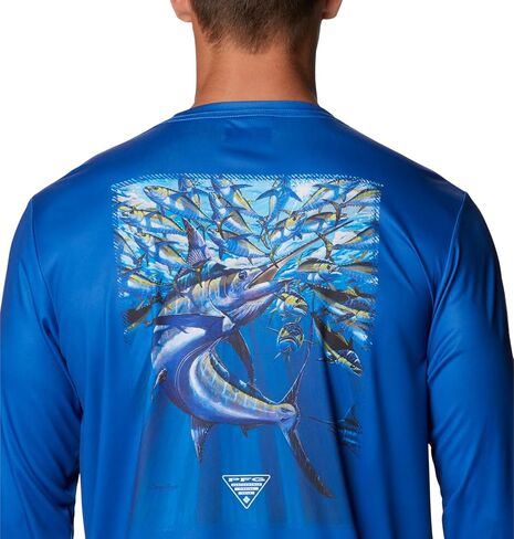 Columbia Men's Terminal Tackle PFG Carey Chen Long Sleeve, Vivid Blue/White Intruder, Small in Saudi Arabia