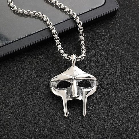 Spartan Metal Face Mask Pendant Necklace,Stainless Steel MF Doom Necklace,Cool Biker Punk Rapper Hip Hop Necklace with Chain for Men in Kuwait