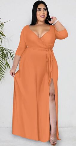 فستان FANDEE نسائي كاجوال مقاس كبير مزين بالورود وأكمام طويلة ورقبة على شكل V مع جيوب 2023 فساتين حفلات الزفاف ومهرجانات يومية in Kuwait