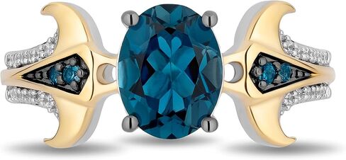 Jewelili Enchanted Disney Fine Jewelry Sterling Silver and 10K Yellow Gold 1/10 CTTW Diamond and London Blue Topaz Moana Ring in Saudi Arabia