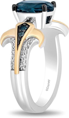 Jewelili Enchanted Disney Fine Jewelry Sterling Silver and 10K Yellow Gold 1/10 CTTW Diamond and London Blue Topaz Moana Ring in Saudi Arabia