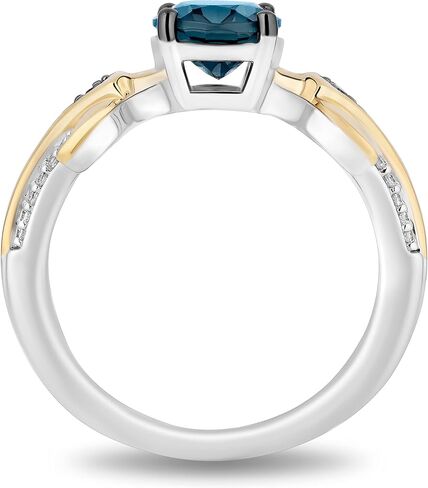 Jewelili Enchanted Disney Fine Jewelry Sterling Silver and 10K Yellow Gold 1/10 CTTW Diamond and London Blue Topaz Moana Ring in Saudi Arabia