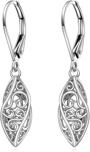 925 Sterling Silver Leverback Earrings Vintage Filigree Dangle Drop Earrings Jewelry Birthday Gifts for Women in Saudi Arabia