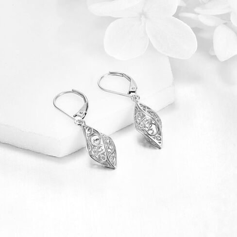 925 Sterling Silver Leverback Earrings Vintage Filigree Dangle Drop Earrings Jewelry Birthday Gifts for Women in Saudi Arabia