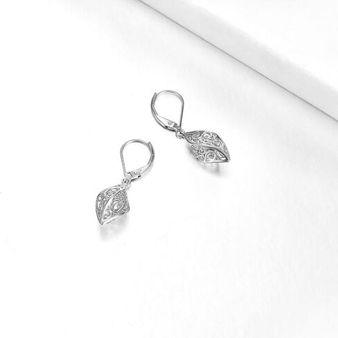 925 Sterling Silver Leverback Earrings Vintage Filigree Dangle Drop Earrings Jewelry Birthday Gifts for Women in Saudi Arabia