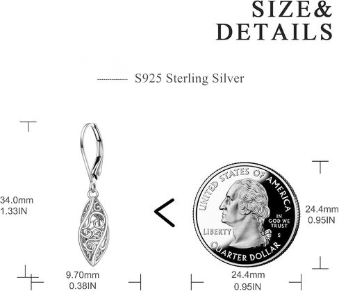 925 Sterling Silver Leverback Earrings Vintage Filigree Dangle Drop Earrings Jewelry Birthday Gifts for Women in Saudi Arabia
