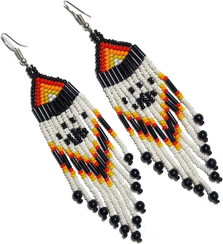 Handmade beaded native american style glass seed bead earrings Pendientes de cuentas nativas al estilo mexicano de artesanos gifts for women/teens in Saudi Arabia