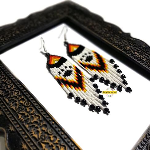 Handmade beaded native american style glass seed bead earrings Pendientes de cuentas nativas al estilo mexicano de artesanos gifts for women/teens in Saudi Arabia