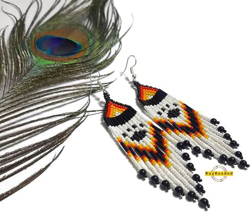 Handmade beaded native american style glass seed bead earrings Pendientes de cuentas nativas al estilo mexicano de artesanos gifts for women/teens in Saudi Arabia