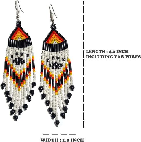 Handmade beaded native american style glass seed bead earrings Pendientes de cuentas nativas al estilo mexicano de artesanos gifts for women/teens in Saudi Arabia