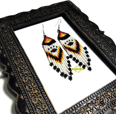 Handmade beaded native american style glass seed bead earrings Pendientes de cuentas nativas al estilo mexicano de artesanos gifts for women/teens in Saudi Arabia