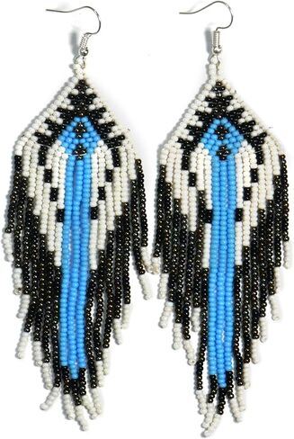 Handmade beaded native american style glass seed bead earrings Pendientes de cuentas nativas al estilo mexicano de artesanos gifts for women/teens in Saudi Arabia