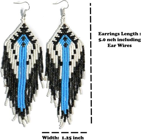 Handmade beaded native american style glass seed bead earrings Pendientes de cuentas nativas al estilo mexicano de artesanos gifts for women/teens in Saudi Arabia