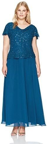 J Kara Women's Petite Short Sleeve Long All Over Beaded Dress in Saudi Arabia