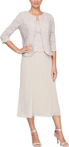 Alex Evenings Women's Tea Length Dress, Perfect for Weddings, Formal Events (Petite and Regular), Taupe Buttonless Jacket, 12 in Saudi Arabia