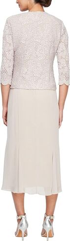 Alex Evenings Women's Tea Length Dress, Perfect for Weddings, Formal Events (Petite and Regular), Taupe Buttonless Jacket, 12 in Saudi Arabia