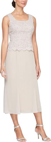 Alex Evenings Women's Tea Length Dress, Perfect for Weddings, Formal Events (Petite and Regular), Taupe Buttonless Jacket, 12 in Saudi Arabia