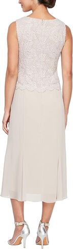 Alex Evenings Women's Tea Length Dress, Perfect for Weddings, Formal Events (Petite and Regular), Taupe Buttonless Jacket, 12 in Saudi Arabia