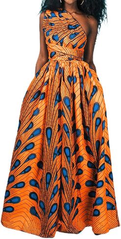Giovacker Women's African Print Deep V-Neck High Waist Bohemian Maxi Long Dress in Saudi Arabia