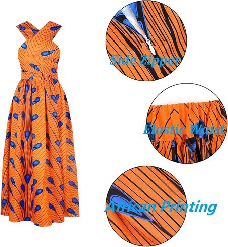 Giovacker Women's African Print Deep V-Neck High Waist Bohemian Maxi Long Dress in Saudi Arabia