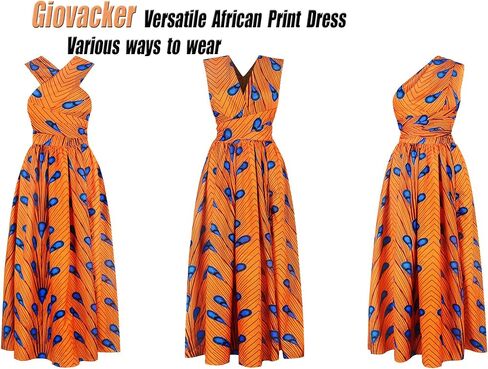 Giovacker Women's African Print Deep V-Neck High Waist Bohemian Maxi Long Dress in Saudi Arabia