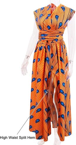 Giovacker Women's African Print Deep V-Neck High Waist Bohemian Maxi Long Dress in Saudi Arabia