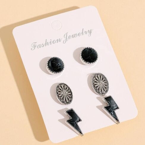 Western Turquoise Stud Earrings for Women Girls Natural Green Stone Lightning Bolt Thunder Flash Drop Dangle Earrings Cowgirls Cowboy Punk Party Statement Jewelry in Saudi Arabia