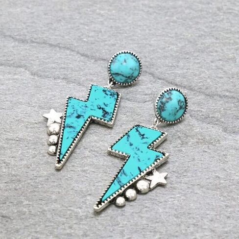 Western Turquoise Stud Earrings for Women Girls Natural Green Stone Lightning Bolt Thunder Flash Drop Dangle Earrings Cowgirls Cowboy Punk Party Statement Jewelry in Saudi Arabia