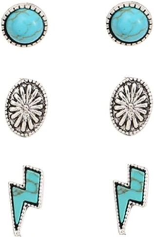 Western Turquoise Stud Earrings for Women Girls Natural Green Stone Lightning Bolt Thunder Flash Drop Dangle Earrings Cowgirls Cowboy Punk Party Statement Jewelry in Saudi Arabia