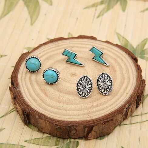 Western Turquoise Stud Earrings for Women Girls Natural Green Stone Lightning Bolt Thunder Flash Drop Dangle Earrings Cowgirls Cowboy Punk Party Statement Jewelry in Saudi Arabia