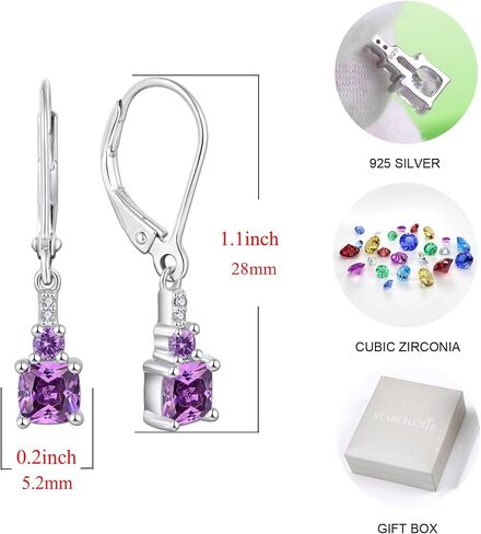 Starchenie Women's Dangle Earrings 925 Sterling Silver Princess Cut Leverback Earrings Gemstones Jewelry in Saudi Arabia