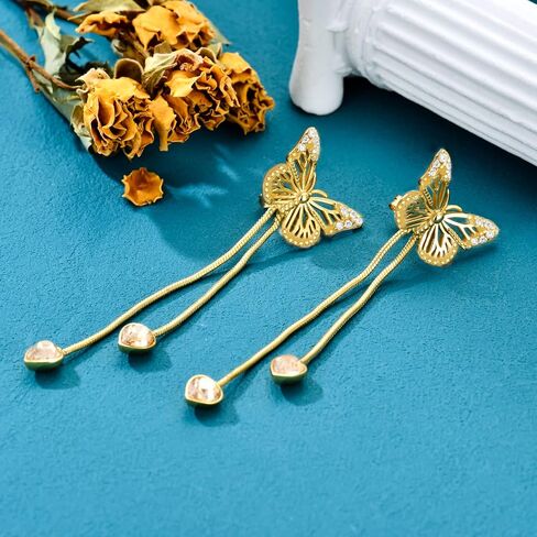 AOBOCO 925 Sterling Silver Butterfly Earrings for Women Gold Butterfly Dangle Drop Earrings with Simulated Citrine Crystal Jewelry Gift for Her in Saudi Arabia