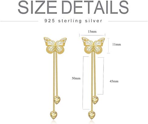 AOBOCO 925 Sterling Silver Butterfly Earrings for Women Gold Butterfly Dangle Drop Earrings with Simulated Citrine Crystal Jewelry Gift for Her in Saudi Arabia