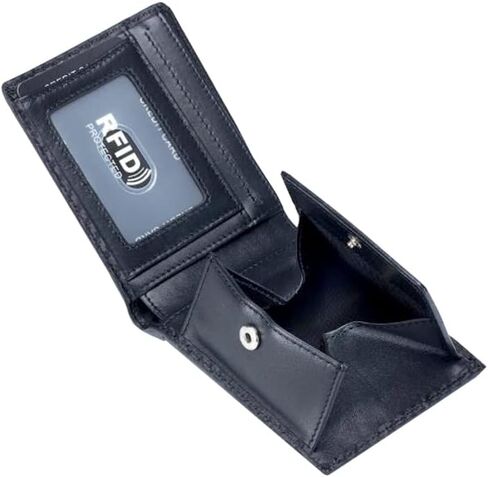YUZEYNUF Mens Slim Wallet with RFID Blocking Bifold Credit Card Holder for Men with 1 Coin Pocket (Black) in Saudi Arabia