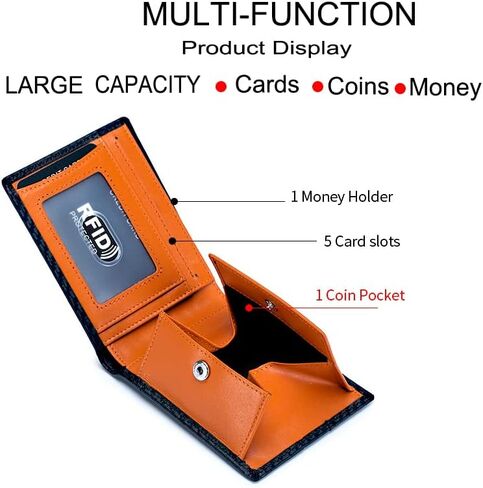 YUZEYNUF Mens Slim Wallet with RFID Blocking Bifold Credit Card Holder for Men with 1 Coin Pocket (Black) in Saudi Arabia