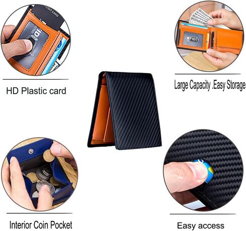 YUZEYNUF Mens Slim Wallet with RFID Blocking Bifold Credit Card Holder for Men with 1 Coin Pocket (Black) in Saudi Arabia