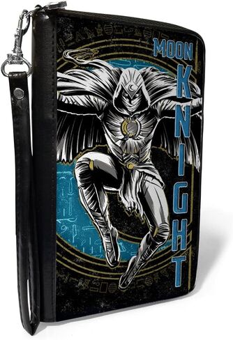 Buckle-Down Marvel Comics Wallet, Zip Around, Moon Knight Jumping Action Pose Black Blues, Vegan Leather in Saudi Arabia