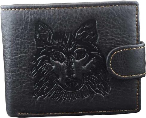 محفظة جلدية غرب جلد طبيعي جلد الذئب رئيس سناب بطاقة المال العملات المعدنية أسود L62 in Kuwait
