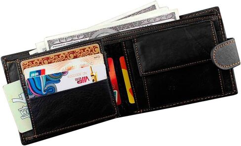 محفظة جلدية غرب جلد طبيعي جلد الذئب رئيس سناب بطاقة المال العملات المعدنية أسود L62 in Kuwait