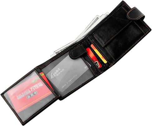 محفظة جلدية غرب جلد طبيعي جلد الذئب رئيس سناب بطاقة المال العملات المعدنية أسود L62 in Kuwait