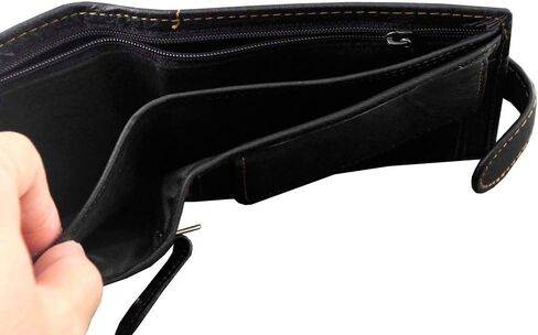 محفظة جلدية غرب جلد طبيعي جلد الذئب رئيس سناب بطاقة المال العملات المعدنية أسود L62 in Kuwait