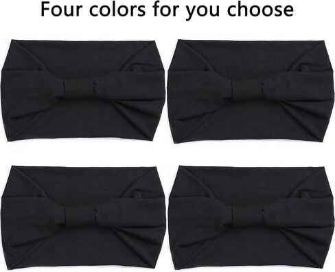 XTREND 4 Packs Wide Headbands Fashion Bandana Bohemian Style Elastic Knotted Non-Slip Headband Black Women Outdoor Sports Yoga Sweat Absorbent Solid Color Hair Accessories (Black Series) in Kuwait