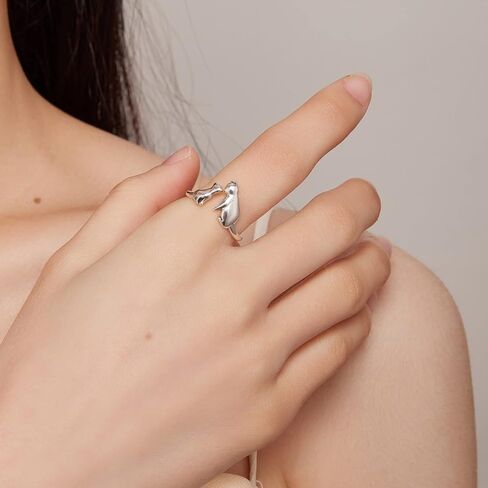LAWOTY 925 Sterling Silver Rings for Women Girls Adjustable Open Oxidation Vintage Rings Moon Rings for Christmas Birthday Gifts… in Saudi Arabia