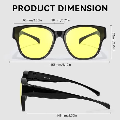 SIPHEW Fit Over Night Driving Glasses for Women Night Vision Wear Over Glasses Polarized Yellow Lenses Anti Glare in Saudi Arabia