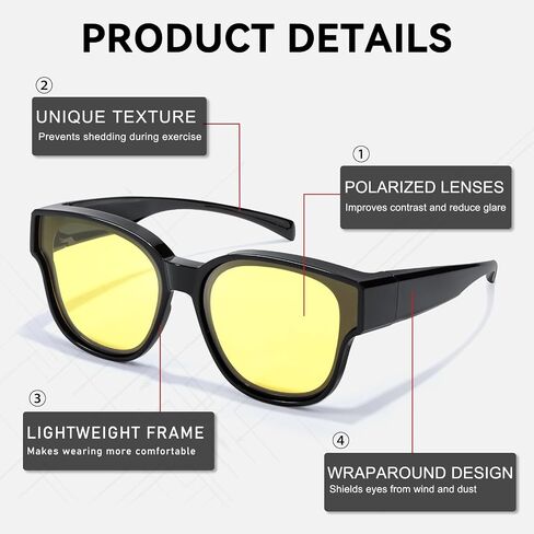 SIPHEW Fit Over Night Driving Glasses for Women Night Vision Wear Over Glasses Polarized Yellow Lenses Anti Glare in Saudi Arabia