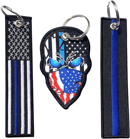 KINBOIN 3PCS Thin Blue Line and Skull Tags Key Ring, American Flag Keychain Tag with Police Law Enforcement - Keys, Cars, Motorcycles, Backpacks, Luggage, and Gifts, Thin Bule Line in Kuwait